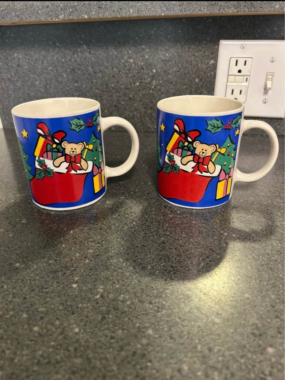 Festive Teddy Holiday Ceramic Mug - Blue and Red (Set of 2)